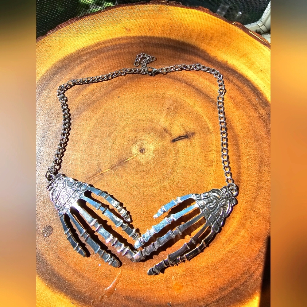 Silver Skeleton Hand Necklace
